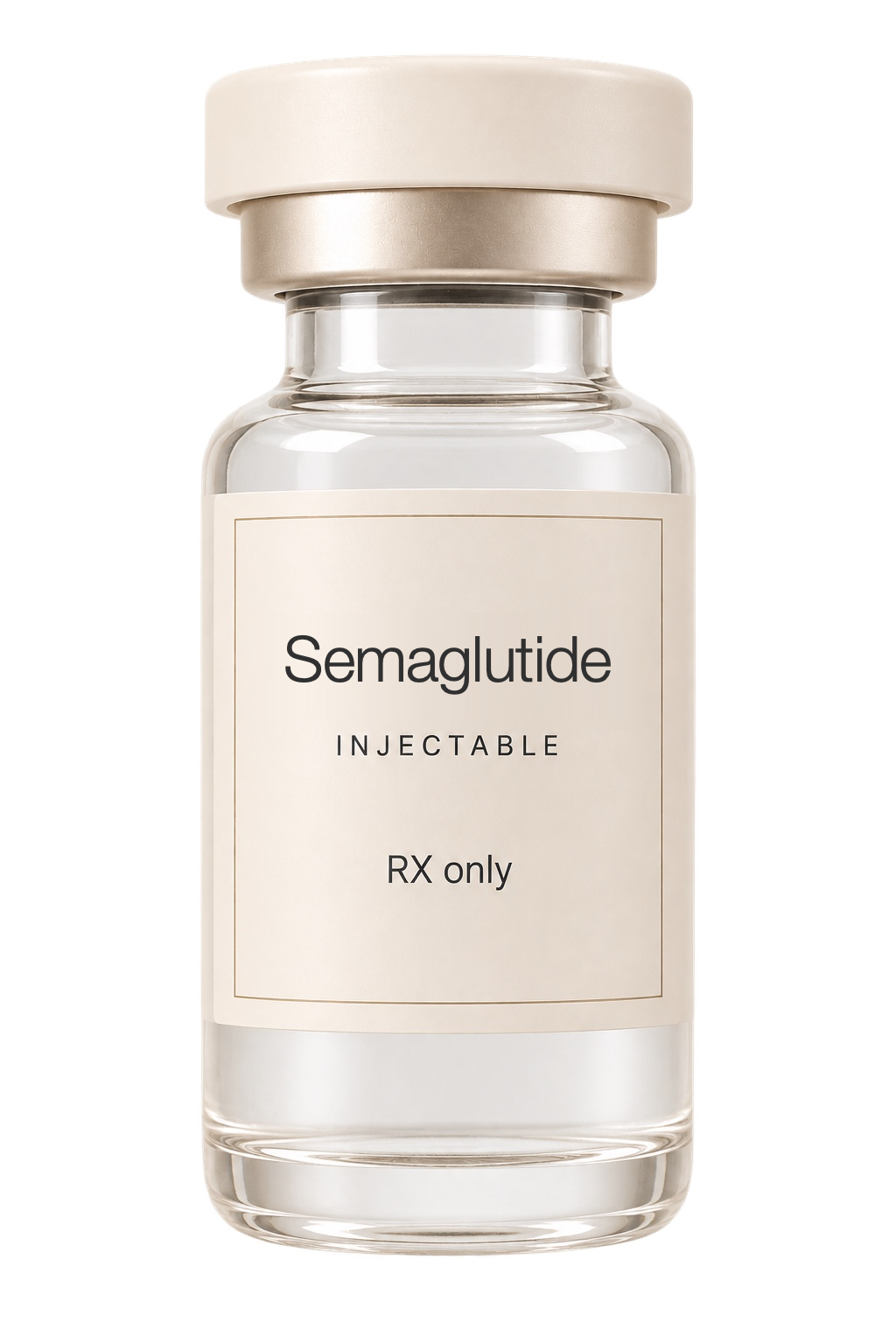 Illustrative ivory prescription vial labeled Semaglutide Injectable.